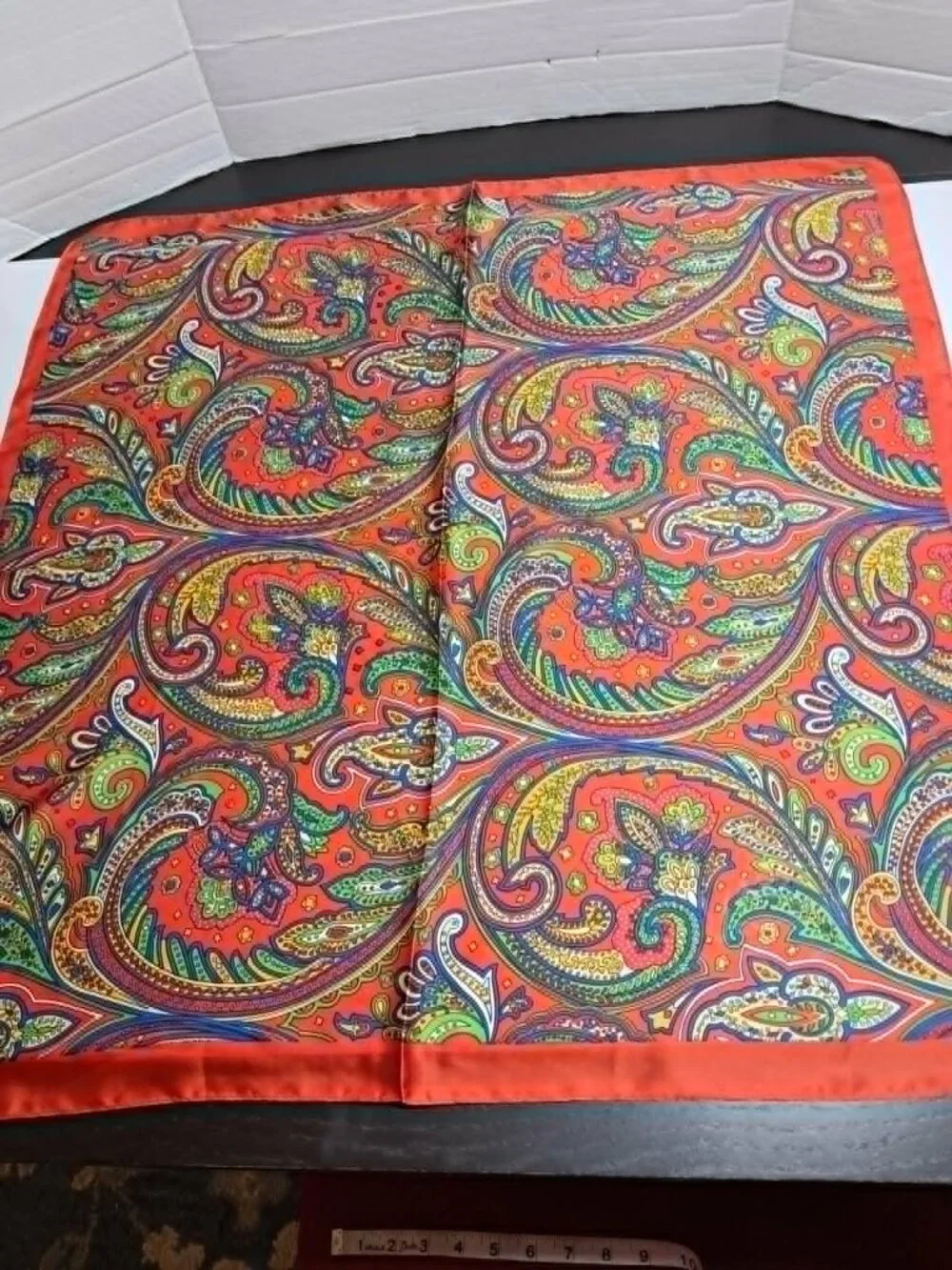 Red Satin Multicolor Paisley Scarf